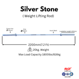 Olympic Weightlifting/Power Lifting Barbell 7.2 Feet, Grip 28 mm Gun Metal Bush, Net Weight 20 kg. Load Capacity 816 kg., Spring Steel.